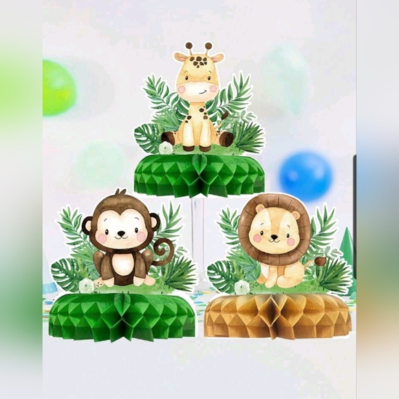 🎅 3/$10 NWT NIP 14 Pcs- 2 Sets Safari Animal Table Decor Baby Shower Birthday - Picture 2 of 4